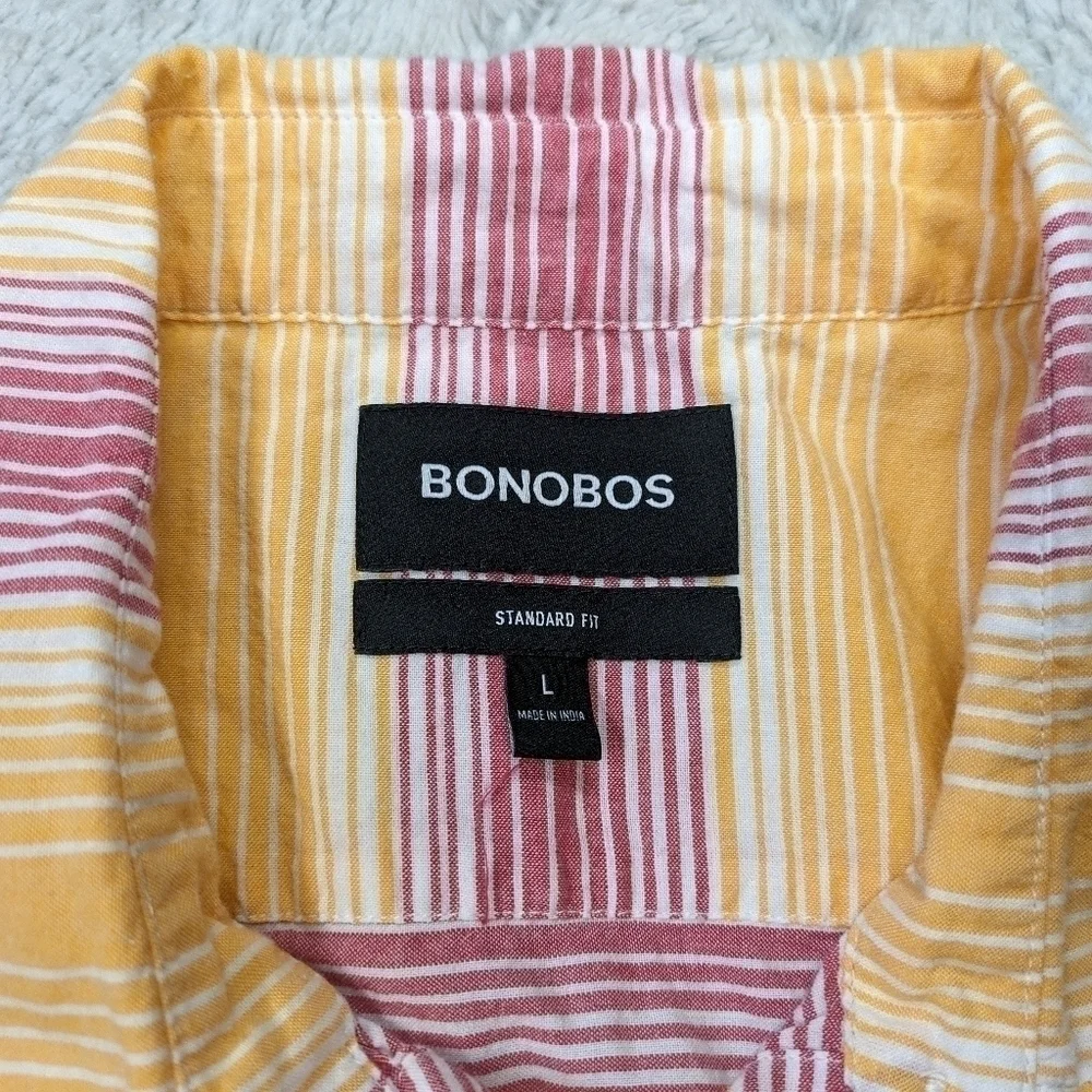 Bonobos Shirt Men's L Orange Pink Rainbow Stripe Sport Button Up Standard